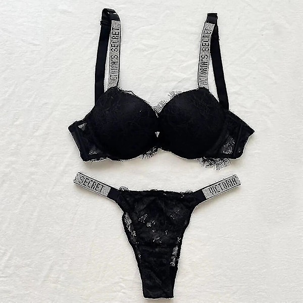 Sensuell Lingerisett for Kvinner med Push-Up BH - Victoria's Secret Stil - 2-delt Undertøy Glossy follows 80C