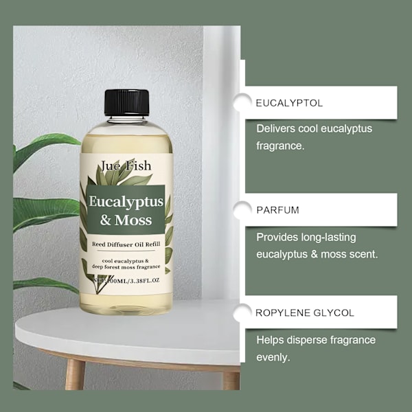 100 ml påfyllning av doftolja för doftpinnar med eukalyptus och mossa