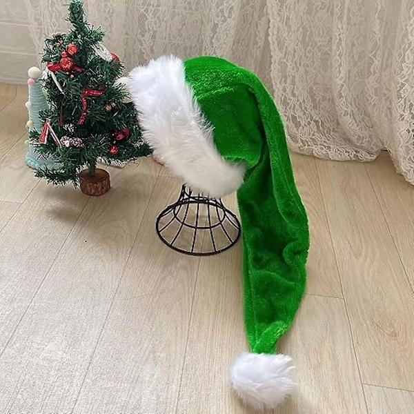 Grön Tomtehatt - Vuxen Deluxe Grön och Vit Julhatt Pack Festatmosfär Hatt 2 st