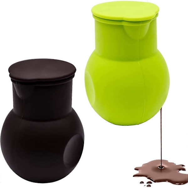 Chokolade Smeltepot Silikon Smør Smelter Mikrobølgeovn Non-Stick Smelte Opvarmning Pot Til Smør, Karamel, Mælk, Sukker (2 stk - Brun Og Grøn)
