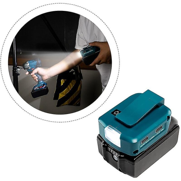 Makita 14-18v power Virtalähde USB puhelimen laturisovitin - kaksi USB porttia, 12v tasavirtaportti, 3w led taskulamppu