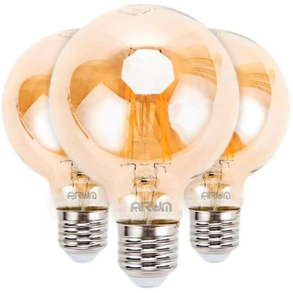Sett med 3 ravfargede LED-glødepærer E27 G80, 6W
