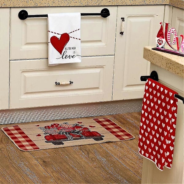 Valentinsdag Kökshanddukar Set om 2, Kärlek Valentinsdag Diskhanddukar 3D-tryckta Handdukar(A)