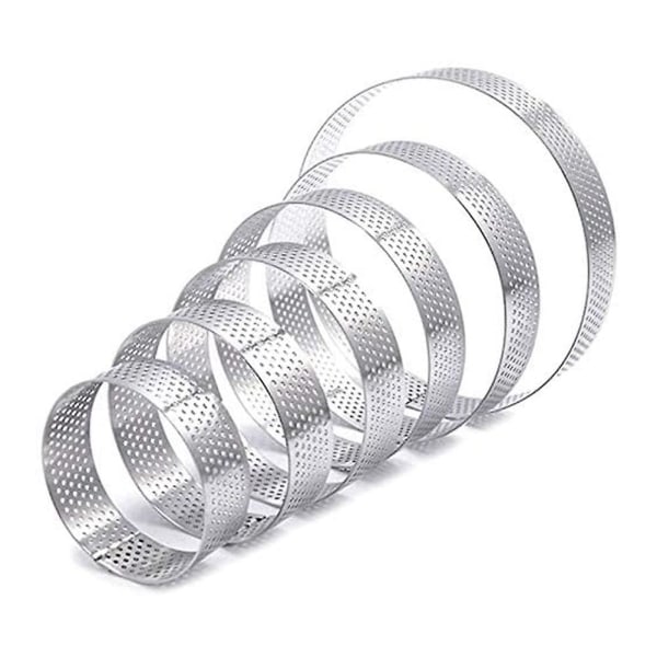 6 Pack Perforated Tart Rings Set, Stainless Steel Heat-Resistant Cake Mousse Ring Pie Mousse for Pastry Cake Mold