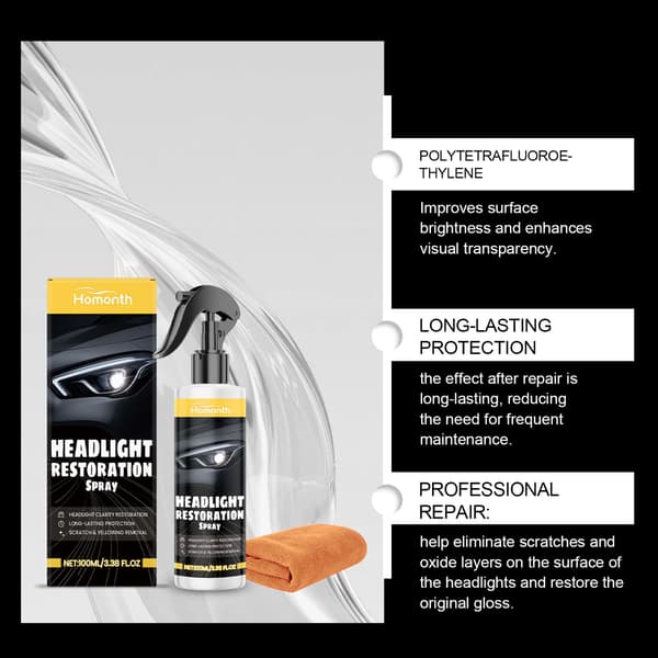 Spraykit for restaurering av frontlykter, 100 ml - Profesjonell ripe- og oksidfjerningsmiddel med klut