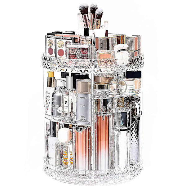 Makeup Organizer, 360 Graders Drejelig Kosmetik Opbevaringsorganizer, Justerbar Makeup Display Case, Passer til Smykker Makeupbørster og Læbestifter, Klar Acryl