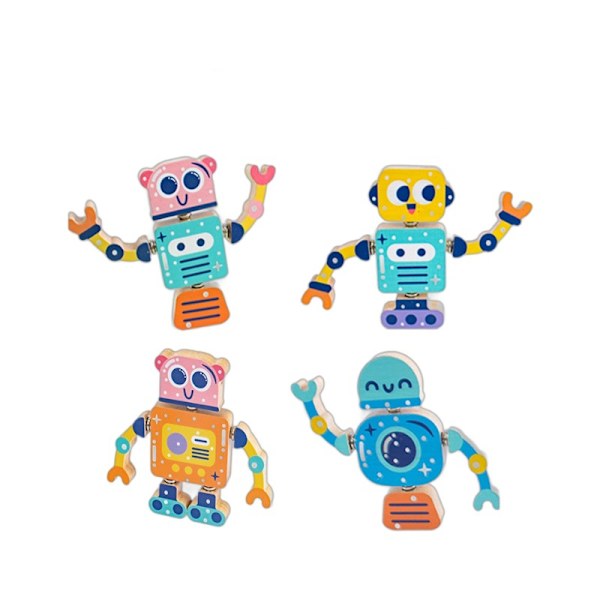 Trärobot leksak för barn, monteringsleksak, rörlig, födelsedagspresent för pojkar och flickor