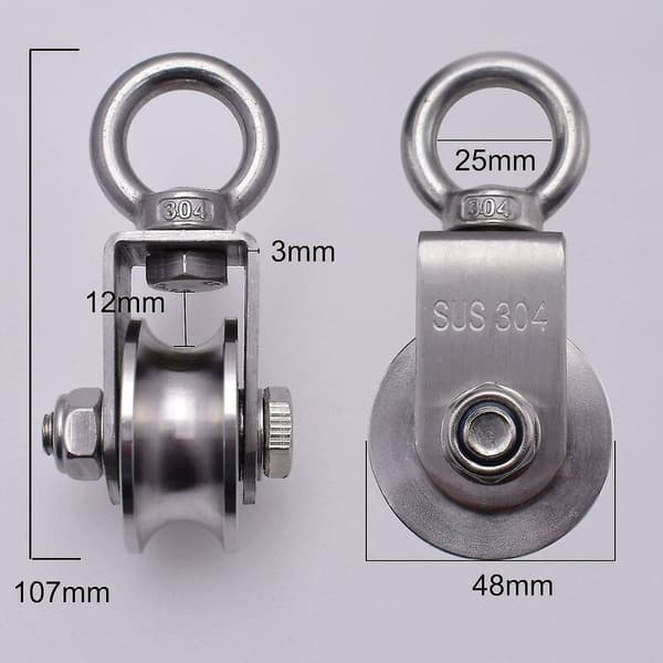 500 kg løfteskive – 2 lagre – 48 mm diameter – Rustfritt stål – 360° rotasjon for effektiv løfting