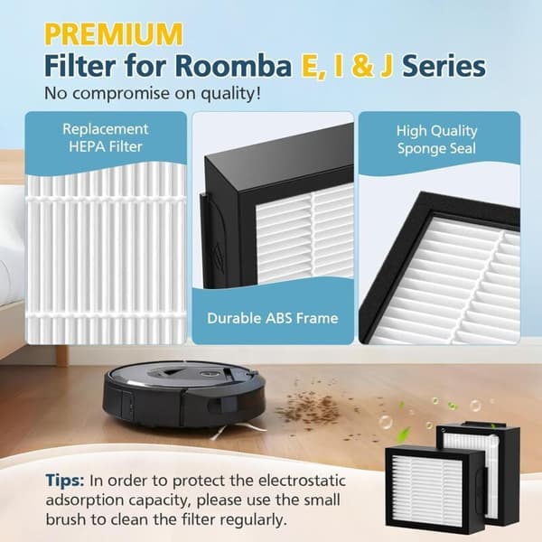 Parti med 12 erstatningsfiltre for støvsuger iRobot Roomba i7 i7+ j7 j7+/Plus i3 i3+ i4 i4+ i6 i6+ i8 i8+ E5 E6 E7
