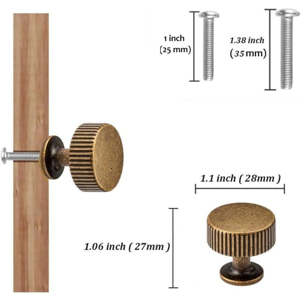 28 mm teksturerede messingmøbelknopper [sæt med 4] – Vintage runde messingkommodeskuffegreb
