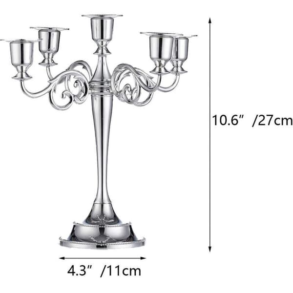 Sølv lysestakeformet lysestake Femarmet lysestake Høyde: 27 cm Egnet for kronelys til midtpunkter bursdagsfester, bryllup
