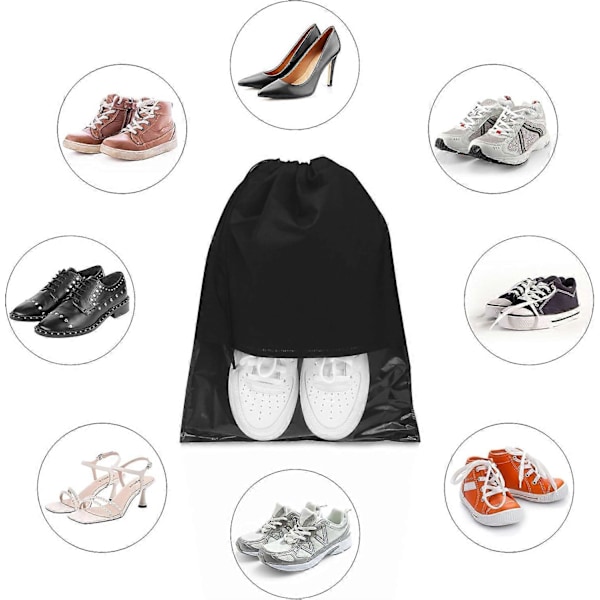 10 stk Reise Skopose Drawstring Ikke-vevd Sko Oppbevaringsposer med Transparent Vindu for Daglig og Reisebruk (Svart)