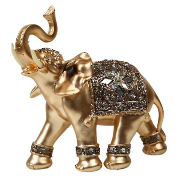 Elefant guld staty prydnad Skulptur konst Ljusblå M