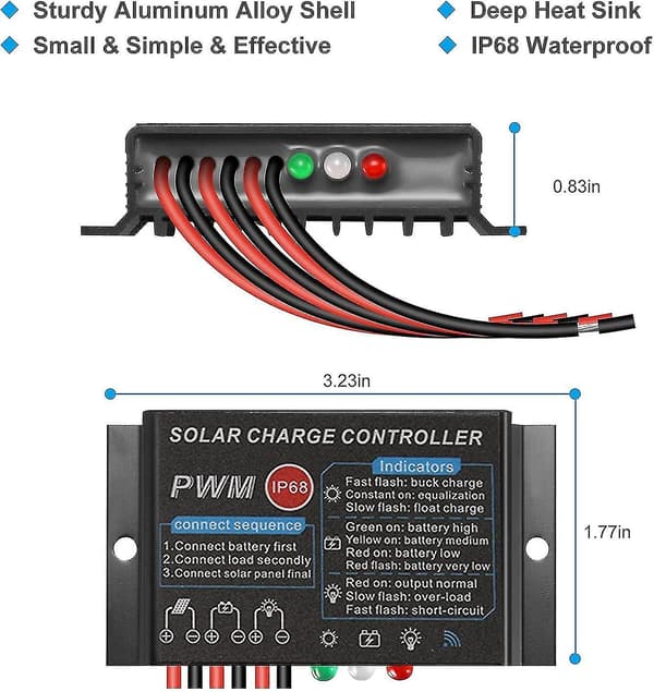 Solpanel Regulator, Ladningsregulator 12v/24v20a Pwm Vandtæt Ip68