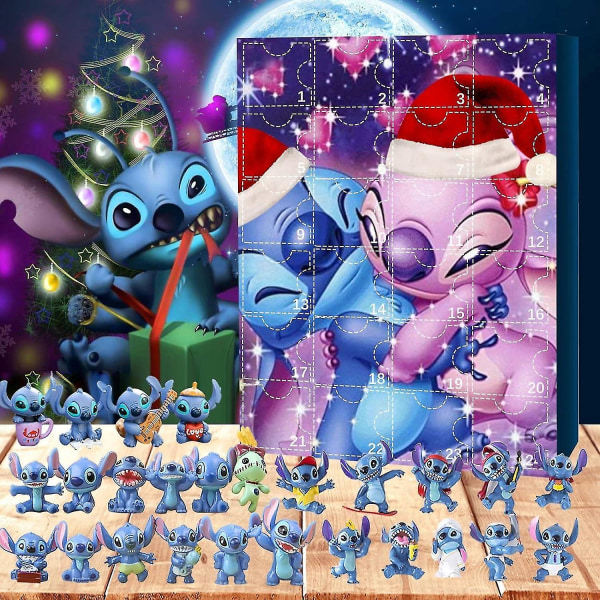 Zhouxixianime Stitch joulun adventtikalenteri lapsille 24 päivän joulun lähtölaskenta 24 kpl sarjakuvaleluja koristeena oleva lähtölaskentakalenteri Svart 3XL
