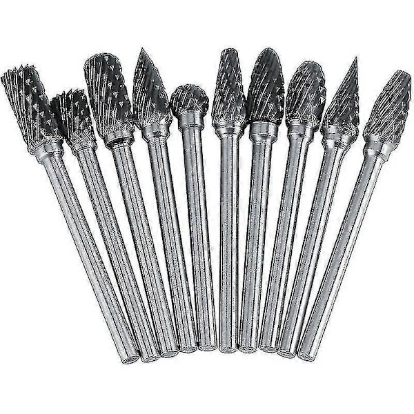 Litzee 10-pack roterande filer i volframkarbidstål med jordgubbsform, 3 mm skaft, 6 mm skärdiameter, verktyg för gravyr (dubbelskär)