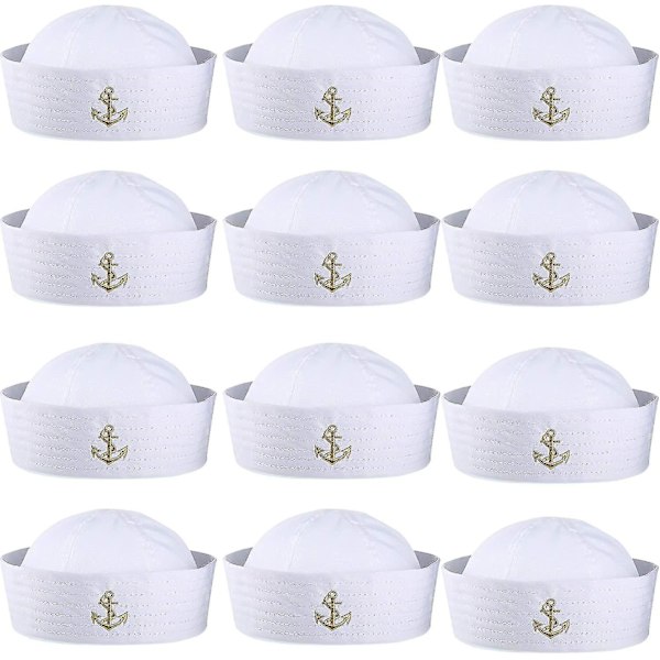 12 Pieces Halloween White Sailor Hat Captain Caps Yacht Nautical Hats For Adult Sailor Costume, Dress Up Party Hats