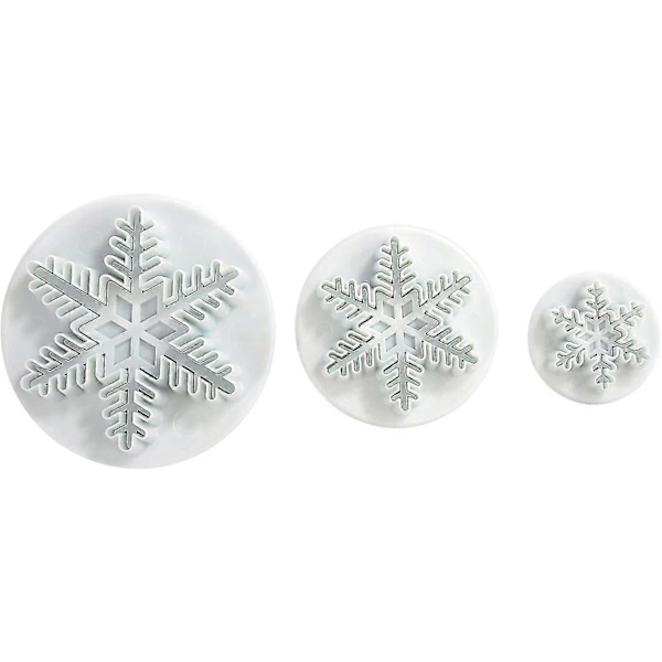Snøflak Cookie Cutter Fondant 3-delt Cookie Cutters Ejektor Stempel Kakedekorasjon