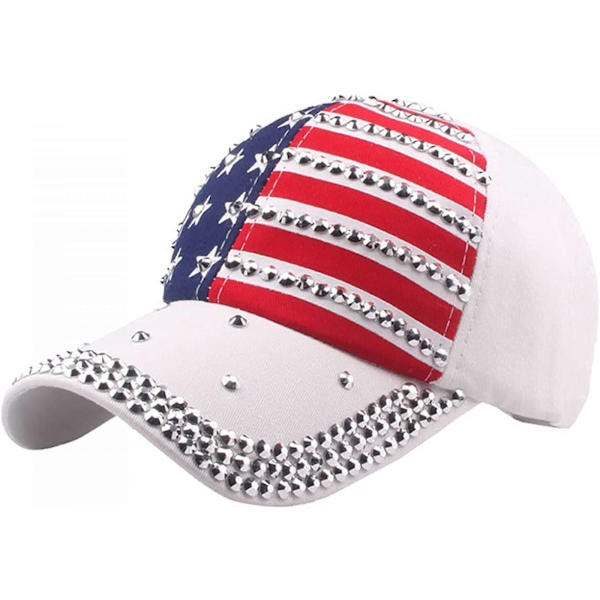 AVEKI Baseballkasket til Kvinder Justerbar Amerikansk Flag Hatte med Bling Rhinestone Design