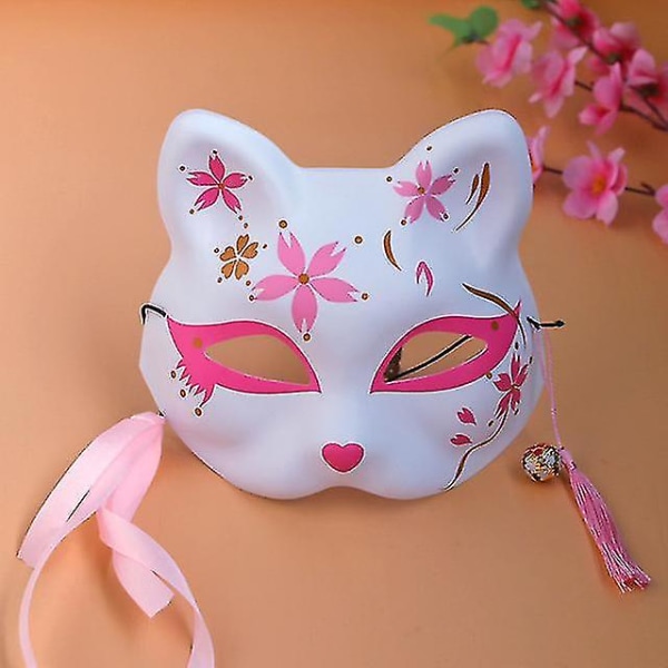 Pink Cherry Blossoms Fox Masks Anime Cosplay Japansk Half Face Cat Mask Masquerade Festival Kabuki Kitsune Masks Party Propsa