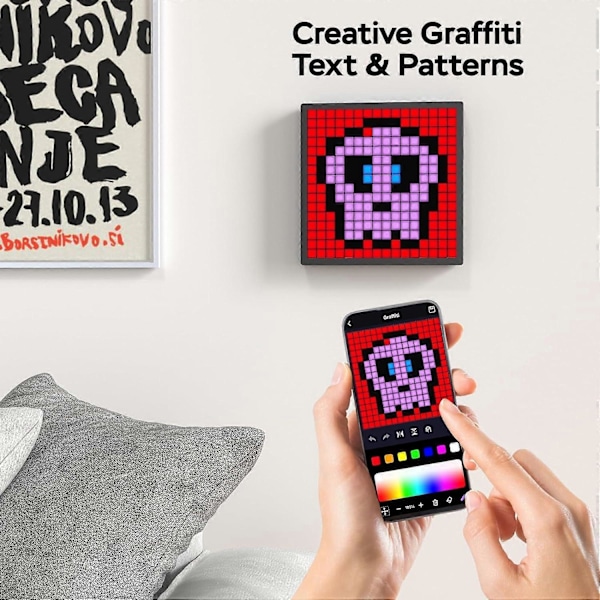LED Pixel Display, 16x16 Programmerbar Pixel Art Display med APP-kontroll, Kreativa Animationer, Rolig Text och Digital Klocka, Speltillbehör för Skrivbord