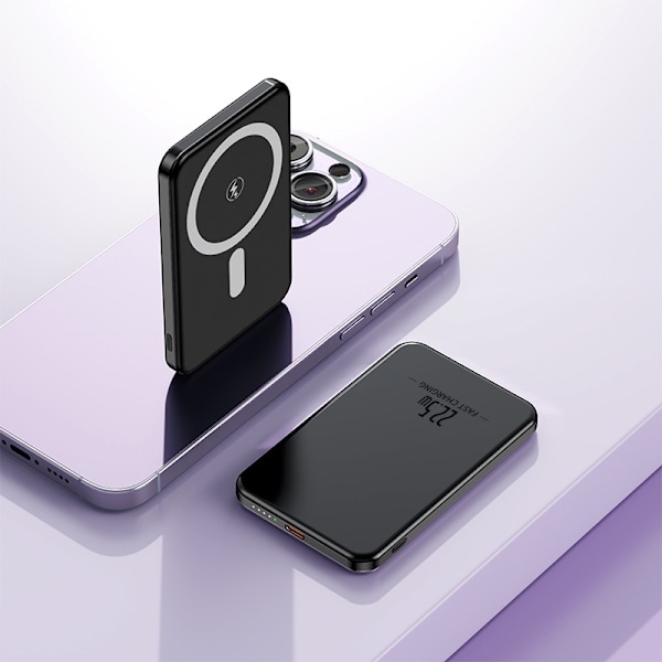 1-pak ultra-tynn aluminiumslegering metall magnetisk trådløs super rask lading powerbank lynlading mikro mobil powerbank
