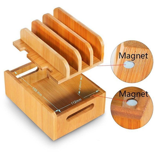 Mobiilipuhelimen litteä teline Bambupuinen monilaitteiden latausasema Järjestäjä Toimistoteline