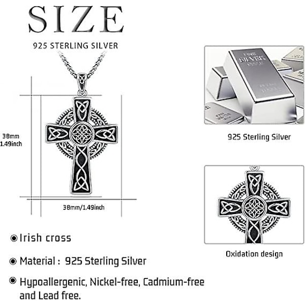 Irsk Keltisk Kors Halskæde 925 Sterling Sølv Kors Vedhæng Halskæde Keltisk Viking Smykker Religiøs Beskyttende Gave Til Mænd Kvinder Drenge