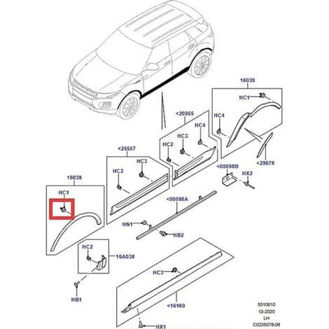 20 plastikclips til for- og baghjulskasser på Land Rover, Range Rover og Evoque