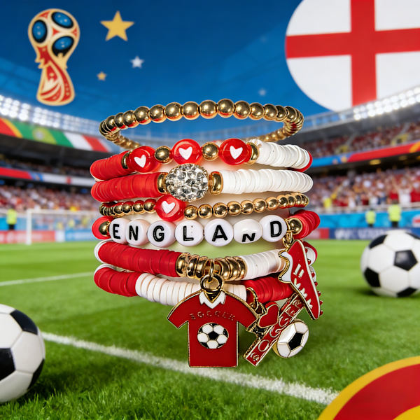 England 2026 VM Stabelbart Perlearmbåndssæt