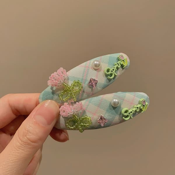 Søde ternede perle-tulipan-hårspænder, dekorative BB-clips til pandehår og sidehår til daglig brug