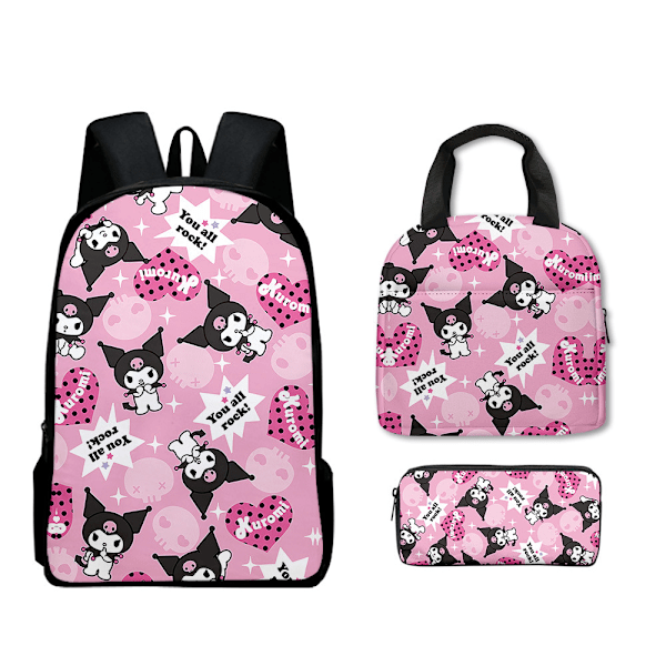 New cartoon Kuromi school bag three-piece set for primary and secondary school students