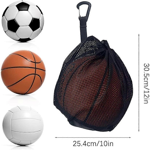 Bollnät, bollväska, 2-pack fotbollsnät med dragsko, hopfällbart nät, rymmer 1 boll, för förvaring och transport av basketbollar, fotbollar och volleybollar