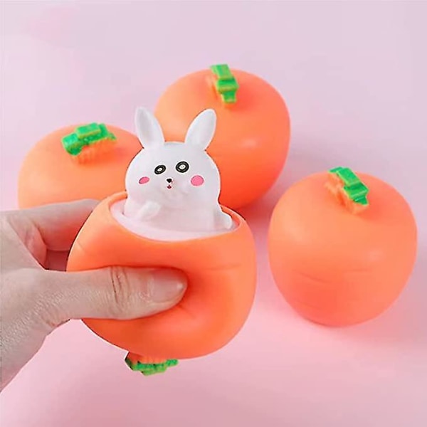 3 stk sett klemmeleker Squishes gulrot kanin Fidget leker Pop Up Squishy kanin i gulrot Stressavlastning for barn og voksne Tricky morsomt nyhetsleketøy