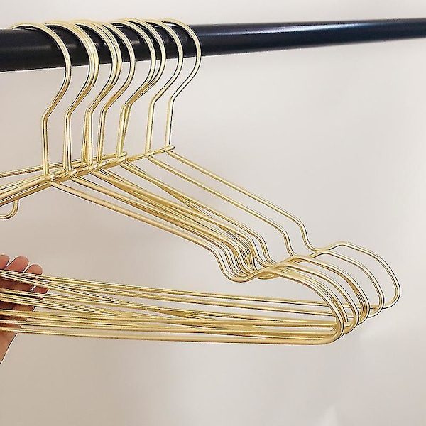 42cm Skinnende Guld Metal Bøjle 10 stk., Pladsbesparende Metal Tøj Bøjler Med Hak, Stærk Metal Tråd Bøjle