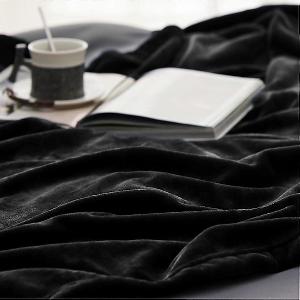 Fleece Tæppe Sofa Kast - Alsidigt Tæppe Fluffy Blødt Kast til Seng og Sofa Kast/Enkelt, Sort, 130x150cm