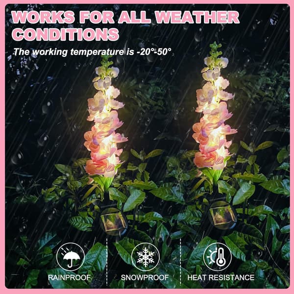 Sollampor Utomhus, 2-pack Uppgraderad Delphinium Solar (Rosa)