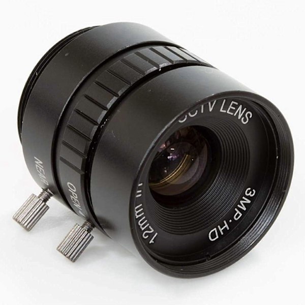 -Mount-objektiv för HQ-kamera, 12 mm längd med manuell fokus och justerbar bländare