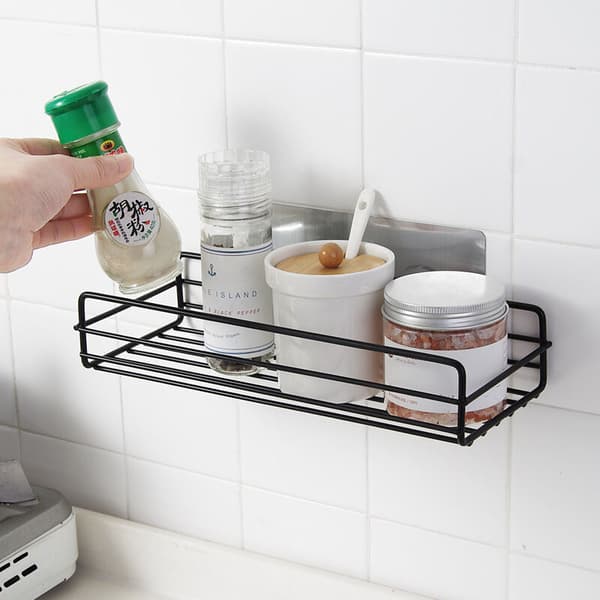 Brusehylder, Vægmonterede Badeværelseshylder, Ingen Boring Nødvendig, Opbevaringshylde i Rustfrit Stål - Sort