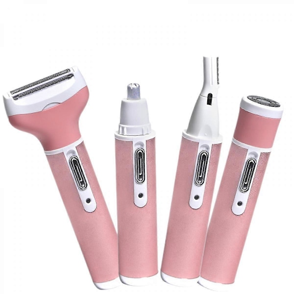 4 I 1 Elektrisk Damebarberingskit, Mini Elektrisk Smertefri Hårfjerner Bikini Trimmer Barberkniv til Kvinder (Rosaguld)