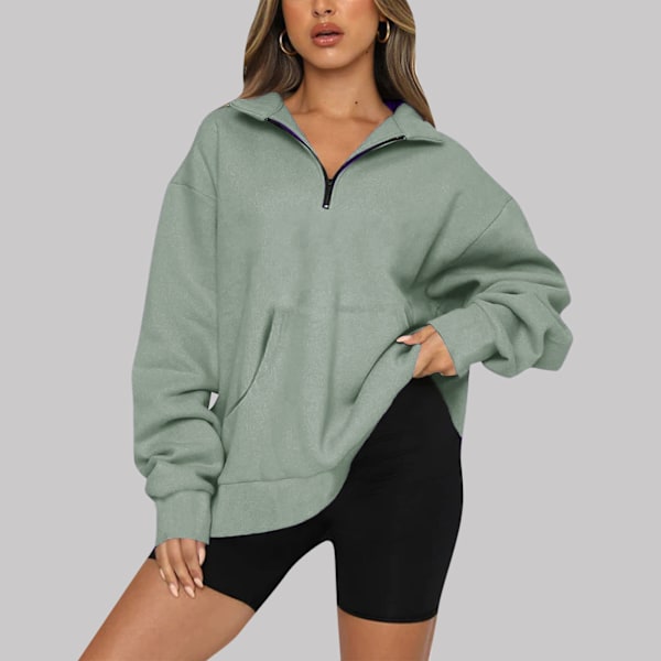 Plus Size Dam Casual Solid Färgad Drop Shoulder Lös Delvis Zip Ulltröja, Höst- och Vintermodell XXL