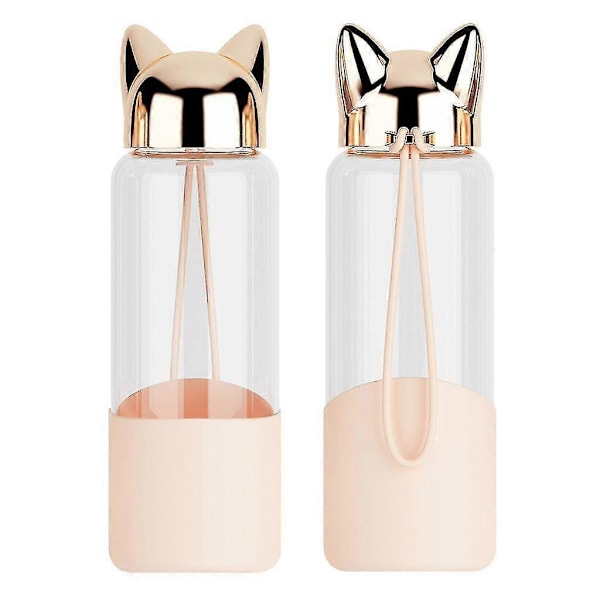 Söt Fox Glasvattenflaska BPA-fri 320ml Transparent Flaska för Cykeltur