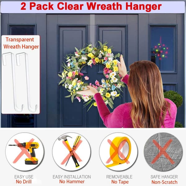 Klar kranshängare, transparent dörrkrok, 2-pack, 30 cm