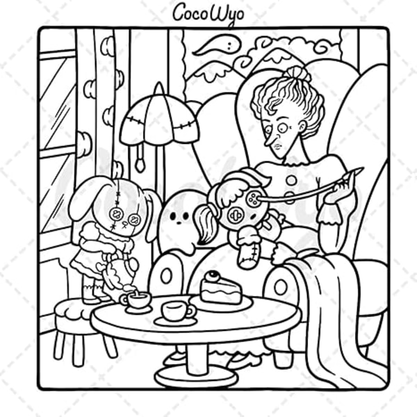 Spooky Cutie: Aikuisten ja teinien värityskirja, jossa on söpöjä pelottavia olentoja mukavissa hygge-hetkissä rentoutumiseen (Cozy Spaces Coloring)
