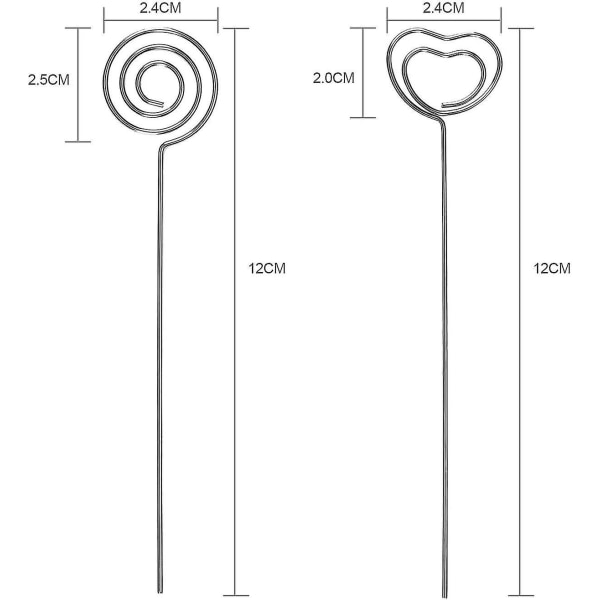 60 stycken metalltrådar Memo Clip Noteskorthållare Bord Nummerklämma Fotoställ för bröllopsfest Tårta Dekor Rund Och Hjärtform Silverig