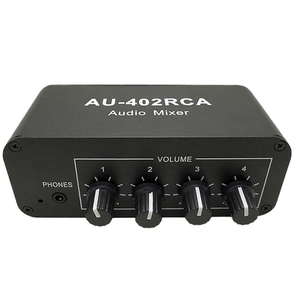 Multi-kilde RCA-mikser Stereo Audio Reverberator Audio-svitsj Switcher 4 inngang 2 utgang Driver Hodetelefon Volumkontroll