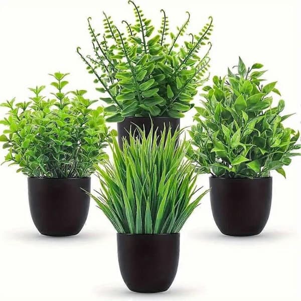 Sæt med 4 kunstige potteplanter, små dekorative lavendelplanter