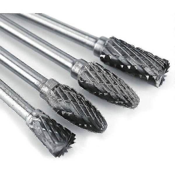 Litzee 10 kpl Volframikarbiditerästä valmistettuja mansikanmuotoisia pyöriviä hiomakoneita, 3 mm varsi, 6 mm leikkausläpimitta, työkalu kaiverrukseen (kaksinkertainen leikkaus)