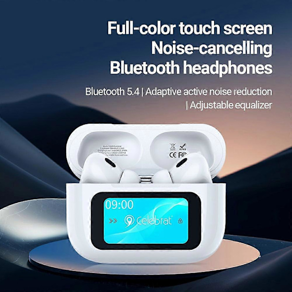 CELEBRAT W63 TWS Bluetooth-hörlurar med pekskärm, laddningsfodral, ANC, trådlöst musikheadset