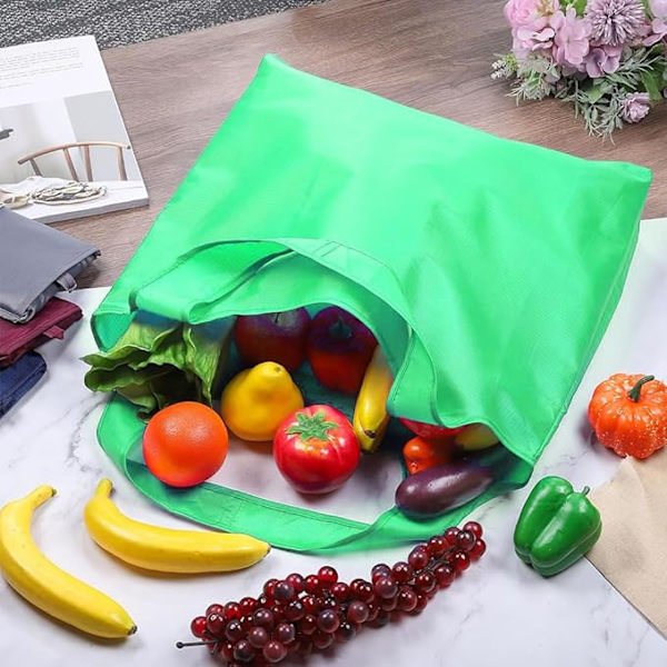 2-pak genanvendelige indkøbsposer - foldbare, maskinvaskbare muleposer med lynlåspose